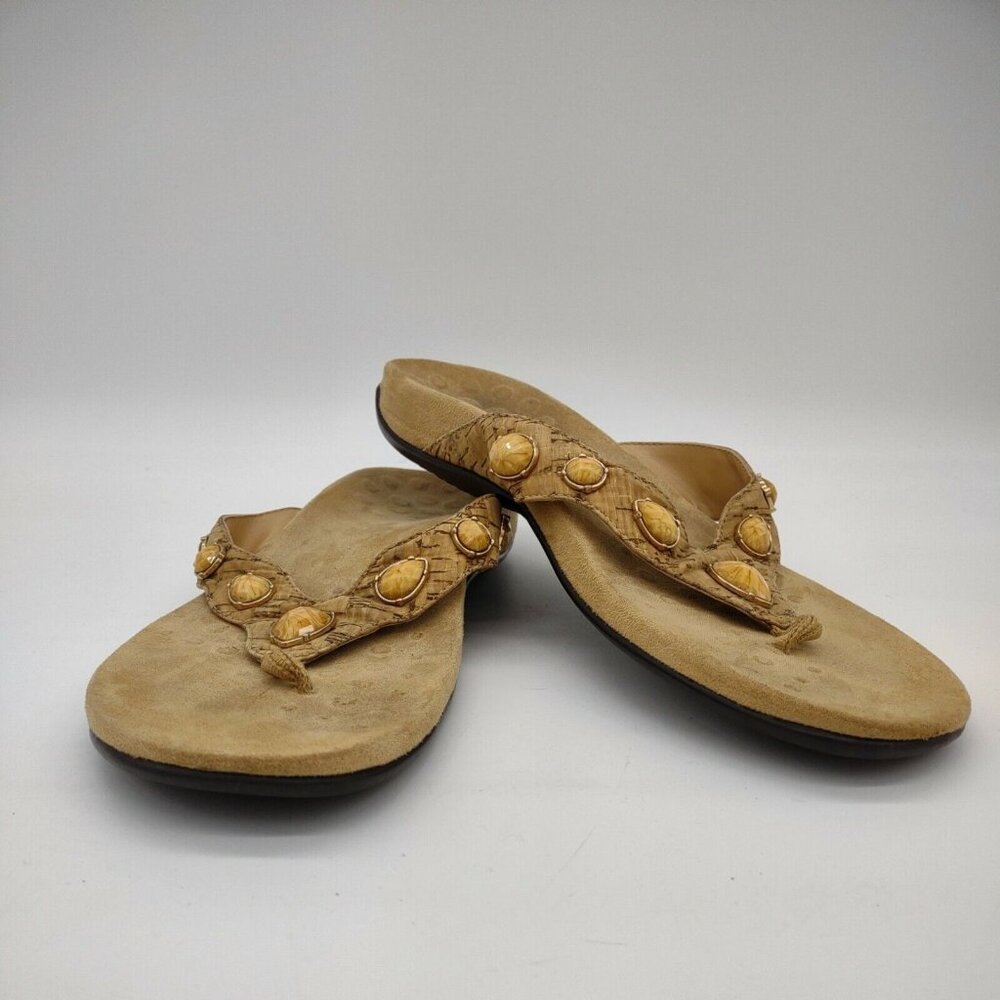 Vionic Eve Jewled Cork Look Leather Slip On Sandals Shoes Womens Size 10 M Ortho